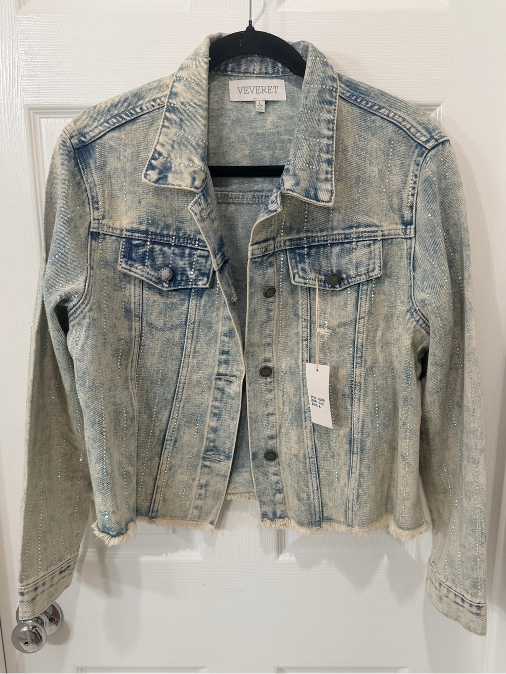 VEVERET Light Blue Glitter Denim Jacket
